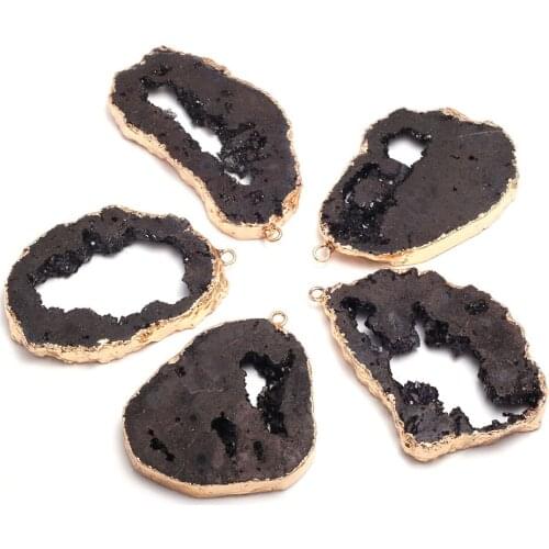 Natural Stone black Crystal Cluster Pendants Irregular Shape Exquisite Charm For jewelry making DIY necklace Earring accessories