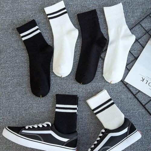 Socks Women Men Unisex White Black Crew Socks Female Male Solid Color Socks Short Cotton Sock Striped Soks Spring Summer Sox