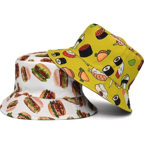 New Fashion Summer Potato Chips Hamburger Printed Fisherman Caps Reversible Bucket Hats Gorro Pescador Men Women