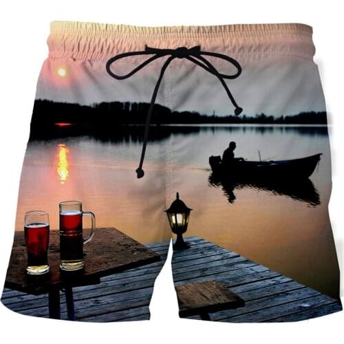 New men fishing beautiful beach shorts 3D mens Bermuda shorts Summer Hip hop surf shorts swimming shorts Casual sports pants