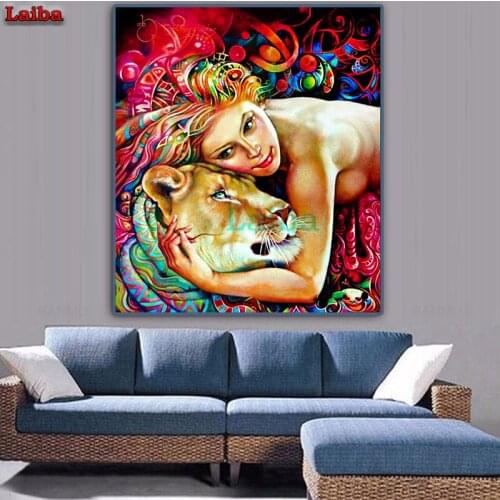 New 5D Sexy woman and lion DIY Full square Diamond Painting Mosaic puzzle Diamond Rhinestone Embroidery Cross Stitch home decor
