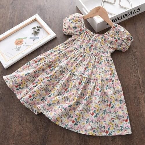 Girls Floral Dresses New Fashion Children Ruffles Clothing Summer Kids Baby Short Sleeve Vestidos For 2-6 Years Girls