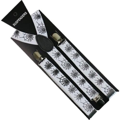 Winfox Fashion 2.5cm Wide Black White Spider Web Suspenders Men Women Adjustable Clothes Suspenders Pants