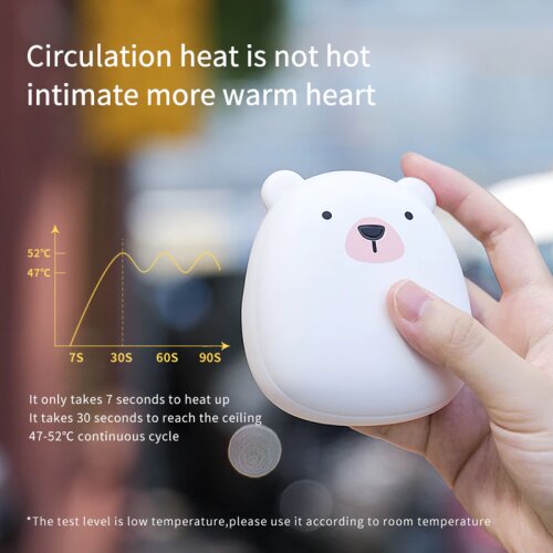 Winter Portable USB Hand Warmer Cute Cartoon Bear Mini Rechargeable Mobile Power Hands Warmer Double-sided Quick Heating 4000mAh