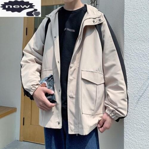 Harajuku Casual Mens Loose Hoody Jacket Boyfriend Style Outwear Coat Fashion Streetwear Tops Colors Mixed Side Striped Jackets