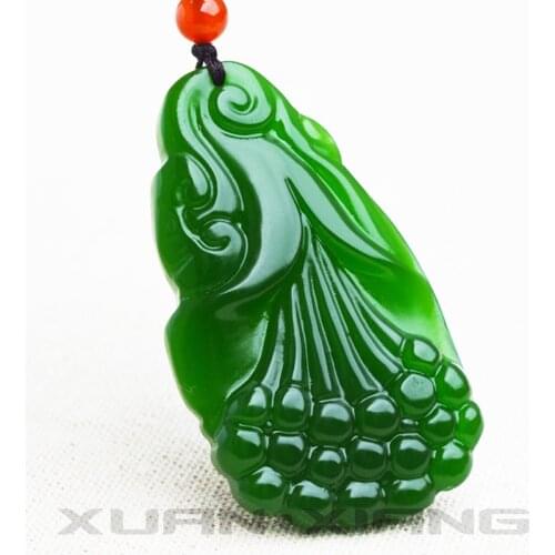 Dropship Natural Nephrite Jades Green Magnolia Pendant Hand Carved peacock Pendant Necklace for Goddess of luck