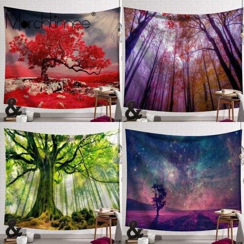 Psychedelic Forest Tapestry Wall Hanging Farmhouse Decor Window Tapestry Polyester Headboard Yoga Shawl Wall Tapestry Blanket