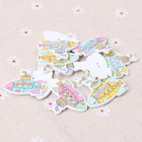 Mixed Color Submarine Pattern diy Wooden Buttons Botones Handmade Accessories Decoration Scrapbooking Crafts 30x25mm 20pcs
