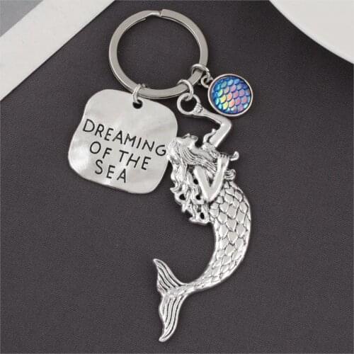 1Pc Romantic Mermaid Dreaming Of The Sea Keychain Blue Fish Scales Pendant Keyring For Women Gift Jewelry E2583/E2584