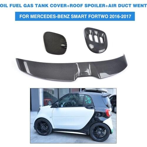 3PCS/Set Carbon Fibre Rear Window Spoiler Wing Side Air Vent Exterior Oil Gas Cap for Mercedes-benz Smart Fortwo 2Door 2016-2017