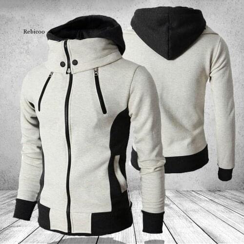 Zipper Hooded Sweatshirt Men Fashion Spring Casual Patchwork Fleece Warm Hoodies Sweatshirts Male Streetswear Coat Jackets