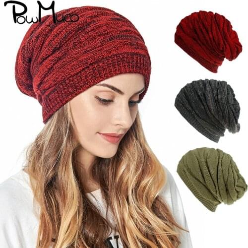Powmuco 25*29 CM Thickened Plush Knitted Wool Hat Fashion Keep Warm Winter Skiing Caps Running Hiking Headwear Hair Accessories