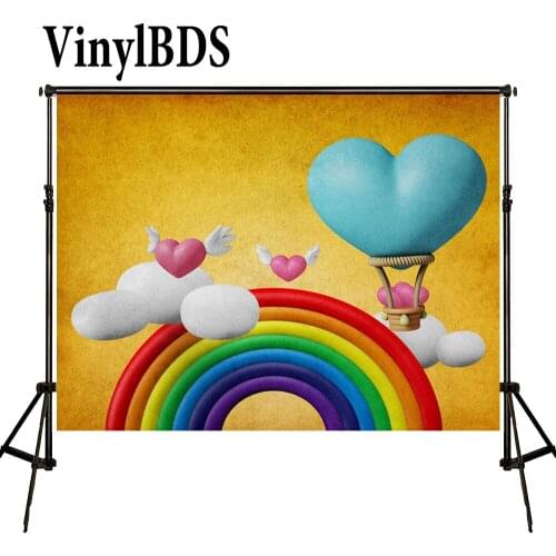 VinylBDS Valentine Day Photo Photography Backdrops Cartoon Kids Backgrounds Rainbow Blue and Pink Love Backdrop for Photo Studio