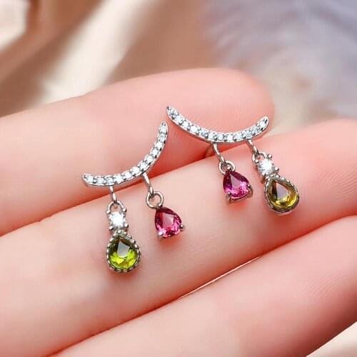Anniversary Best Gift Natural And Real Tourmaline Earring 925 sterling silver Fine jewelry Tourmaline Earring