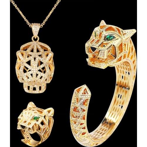 Zlxgirl jewelry brand leopard bangle earring ring pendant design jewelry perfect full mirco paved zircon wedding jewelry sets