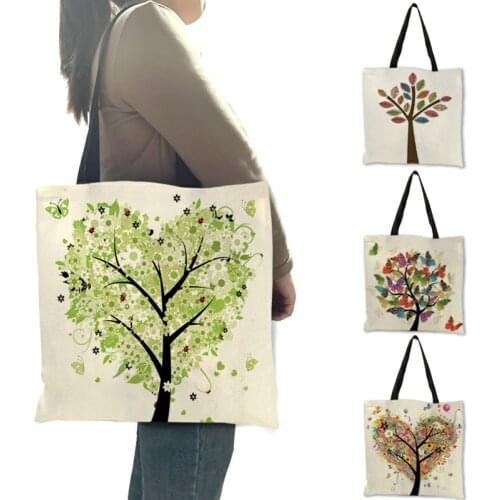 Creative Colorful Floral Heart Shape Trees Painting Tote Bag for Women Girls Fashion Shopping Sports Accessories Casual Handbag