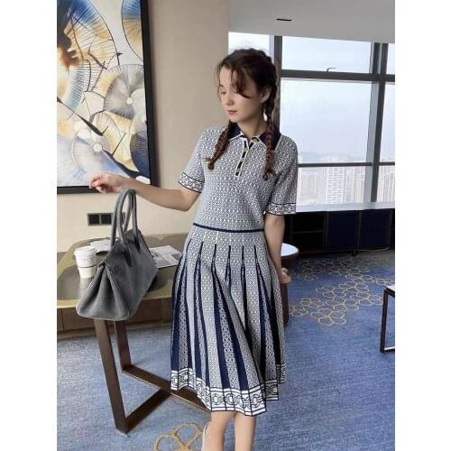 Women Dresses Summer Short Sleeve Knee Length Print Turndown Collar Elegant High Street Soft Cozy TB