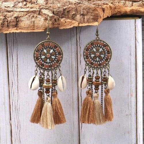 New Retro Long Bohemian Shell Tassel Tassels Vintage Dangling Earrings Women Fashion Accessories Trends 2021 Style Boho Decor