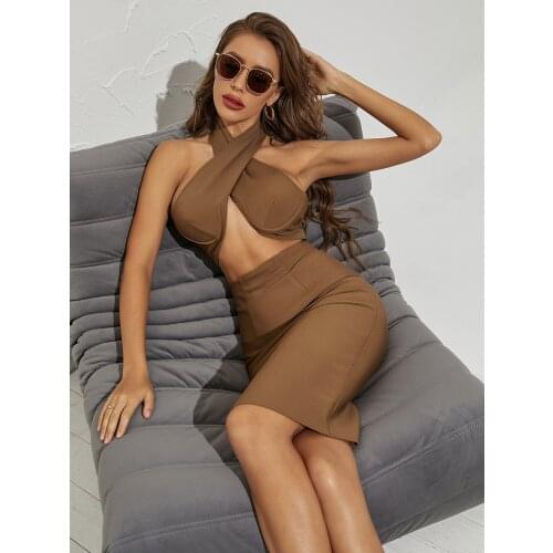 Women Summer Drawstring Hollow Out Halter Cross Rayon Bandage Dress Skinny Casual Short Robe Night Party Mini Dresses