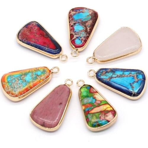 New Fashion Natural Stone Pendant Pink Quartz Emperor Stones Trapezoid Charms for Women Jewelry Making DIY Earring Necklace 1Pcs