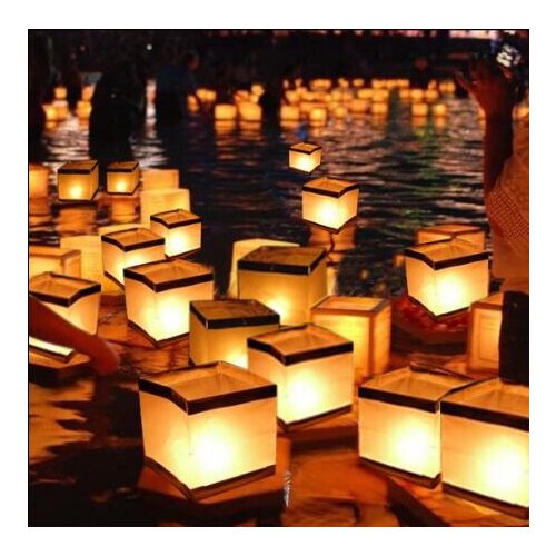 10pcs Paper square floating water lanterns with candle Water Light Paper Lanterns for brityday wedding party decoration
