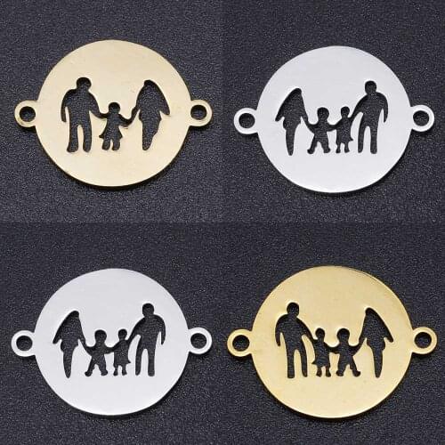 5pcs/lot 100% Stainless Steel Family Round Connector Charms Wholesale Accept OEM Order Top Quality