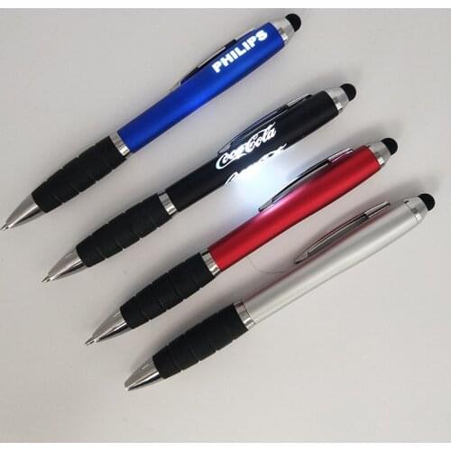 500pcs/set LED Light Logo Ballpoint Pen Stylus LED LOGO Pen Advertising Promotional Gifts Pens Custom LOGO