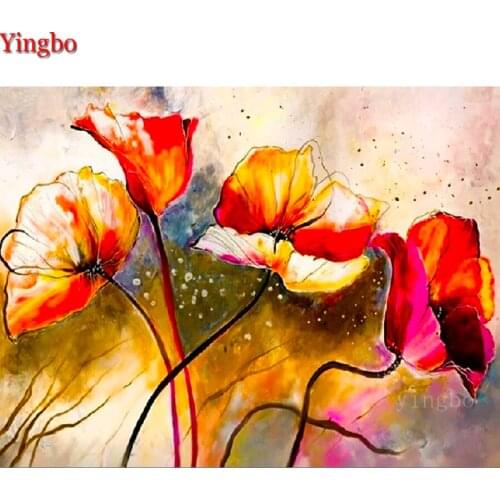 5D Full Round Rhinestones Embroidery Poppy red flowers abstract color Diy Diamond Painting Handcraft Cross Stitch kit Home Decor