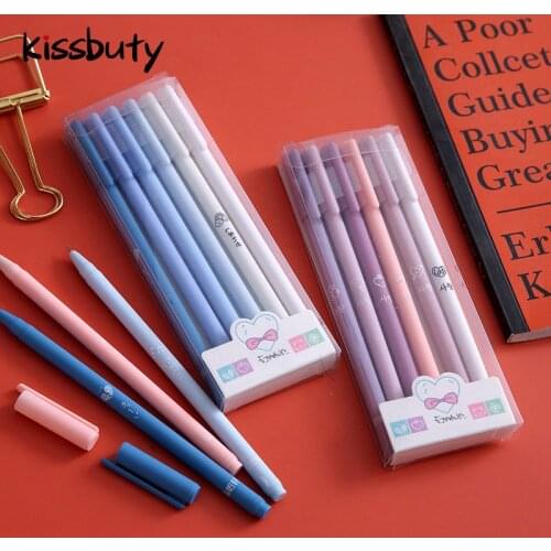 6Pcs/Set Cute Morandi Gel Pen Simple Small Fresh Kawaii Quick Drying Cap 0.5mm Black Ink neutral Pens Journal Supplies