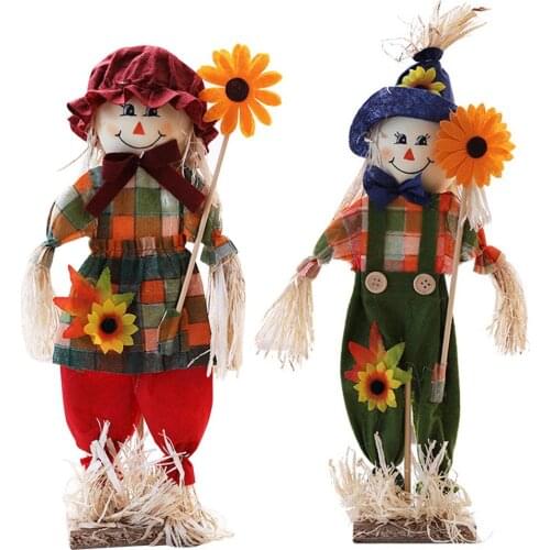 7.87*15.75in Standing Scarecrows Doll Happiness Scarecrow Decor Props Woven Cloth + Straw + Bamboo Pole Party Decoration