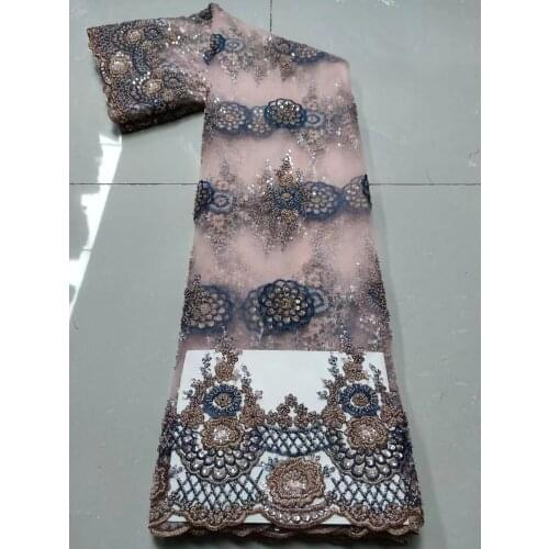 African SYJ-328882 Laces Fabrics High Quality African French Tulle Lace Fabric with beads for Nigerian Net Lace Fabrics