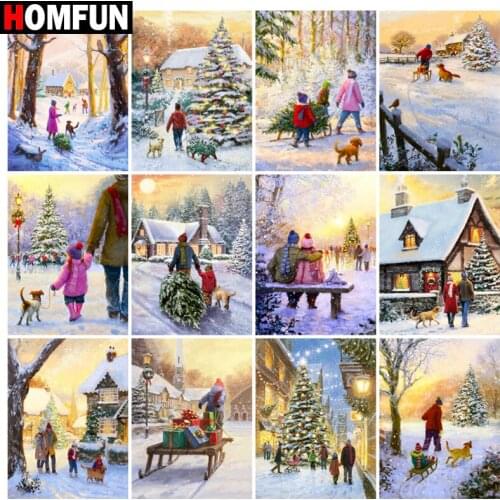 HOMFUN Full Square/Round Drill 5D DIY Diamond Painting "Christmas house forest" Embroidery Cross Stitch 5D Home Decor Gift