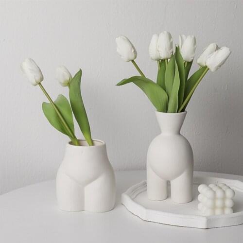 Nordic White Ceramic Creative Simple Dried Flower Vase DecorVase Soft Decoration Living Room Porch Flower Arrangement Ornaments