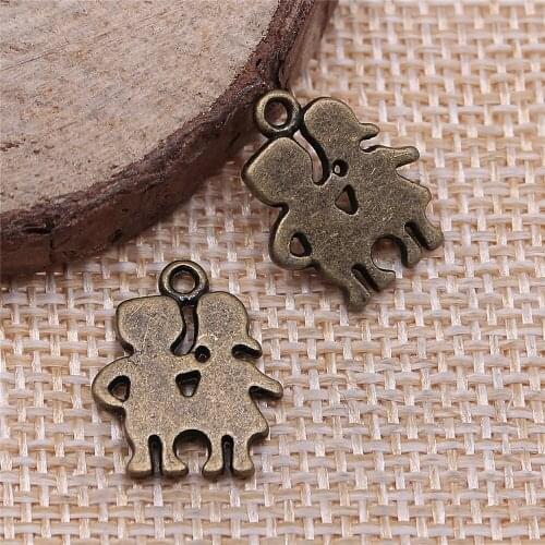 Free shipping 50pcs 17x14mm antique bronze Couple charms diy retro jewelry fit Earring keychain hair card pendant accessories