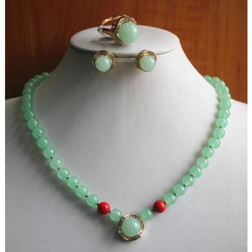 Free Shipping best gift fashion jewelry set!Wholesale factory price Womens semi-precious jade Necklace earring ring(7/8/9) set