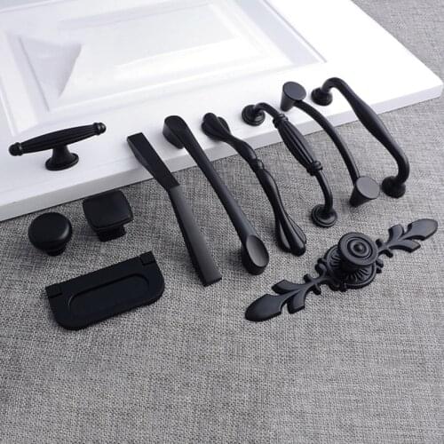 Hot 1PC Modern Black Cabinet Handle Furniture Hardware Aluminum Kitchen Door Knobs Cupboard Wardrobe Drawer handle Pulls