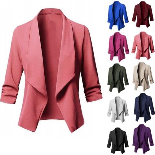 Casaco Fashion Blazer Womens Autumn Coat Open Front Cardigan Jacket Female Slim Long Sleeve Pleated Solid Suit Jackets Overcoat