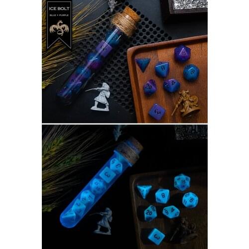 Fantasy Potion Bottle Dice Luminous DND Dice COC Running Group Plastic Resin Dice 7-piece Set of Astrological Dice- Ice Bolt