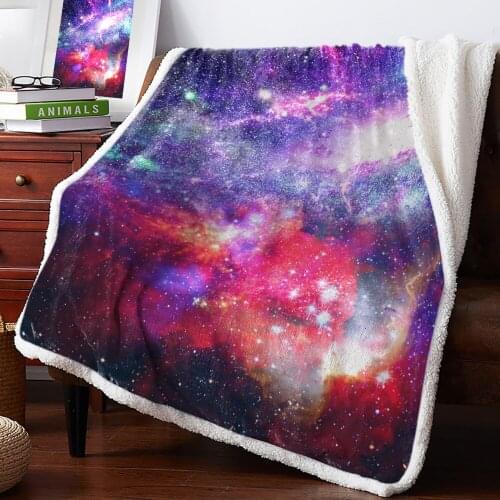 Purple Starry Sky Universe Home Lamb Cashmere Thick Bed Blanket Sofa Winter Warm Sherpa Newborn Wraps Kids Bedspread