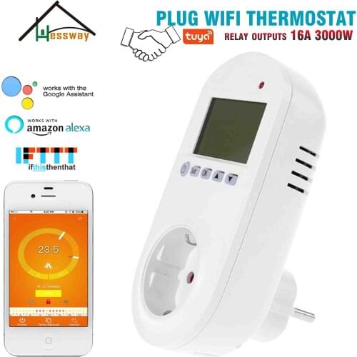 HESSWAY TUYA wifi thermostat electric for plug EU 16A 3KW infrared wire, warm floor
