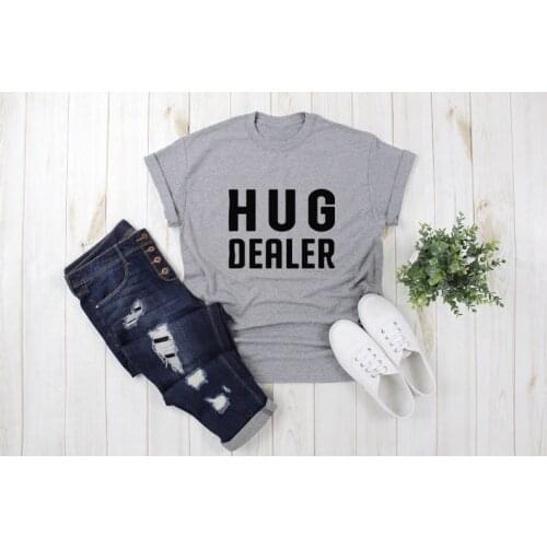 Hug Dealer letter printing T-Shirt 100% cotton short sleeve funny fashion cute top tees plus size t shirts for unisex