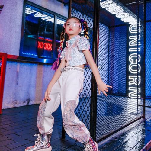Modern Street Dance Stage Performance Costumes Kids Sequin Suit Girls Festival Rave Outfits Hip Hop Jazz Dance Clothing DQL5726