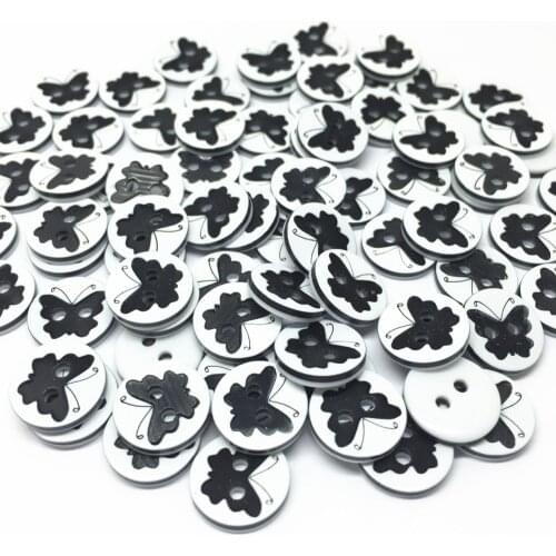 500pcs Black+White Round Resin Butterfly Buttons 12mm 2 Holes Sewing Button Embellishments Cardmaking