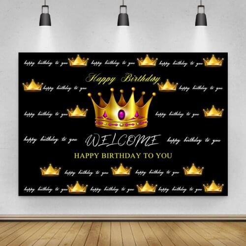 Cute Little Prince Crown Series on Black Background Boys Birthday Party Decorative Photography Studio 3D Digital Backdrop Cloth