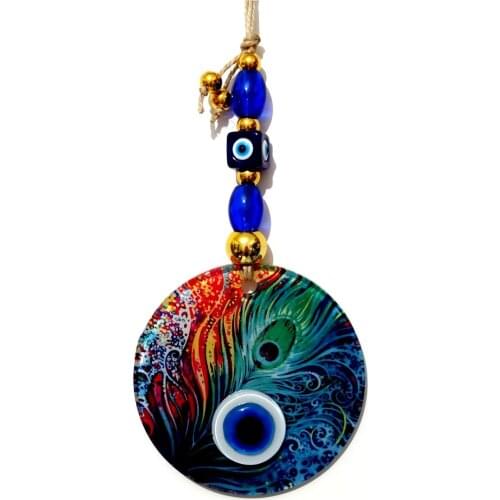 Mixperi Fusion Glass Peacock Feather Pattern with Evil eye Handmade Wall Decoration Amulet christmas gift decoration
