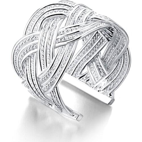 Fashion Ring process Silver color Jewelry Woven Mesh Belt Reticulocyte Rings For Women Anillos Mujer Bague Anel Bague Aneis