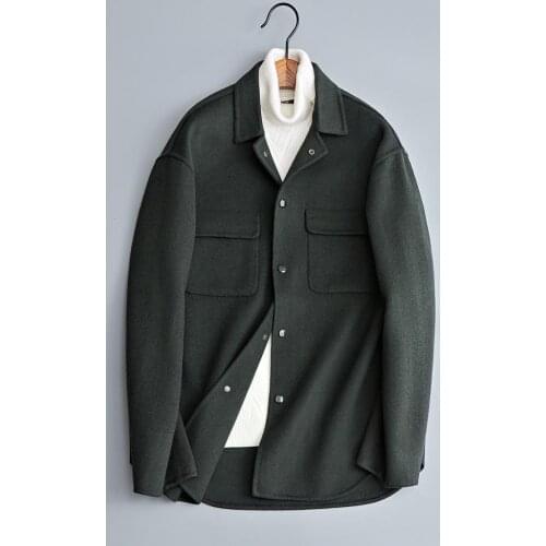 Casual Great Designer Men Top Quality Double-sided Wool Material Green Mens Baseball Jacket Solid Outerwear Coat 1824