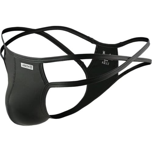 Mens Thongs & G-Strings Sexy Men Seamless Penis Pouch Panties Underpants Jockstrap Underwear Men Double Thong Imitation Leather