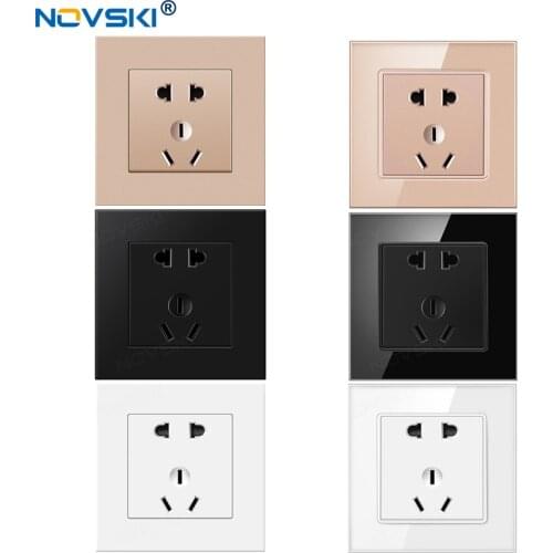 NOVSKI 10A 5 Hole Wall Socket for Xiaomi Smart Home German Bayer Base, Crystal Glass Panel 220-250V Grounded