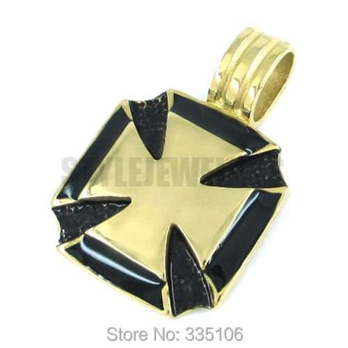 German Army Iron Cross Pendant Stainless Steel Jewelry Gold Plated Cross Biker Pendant SWP0155A